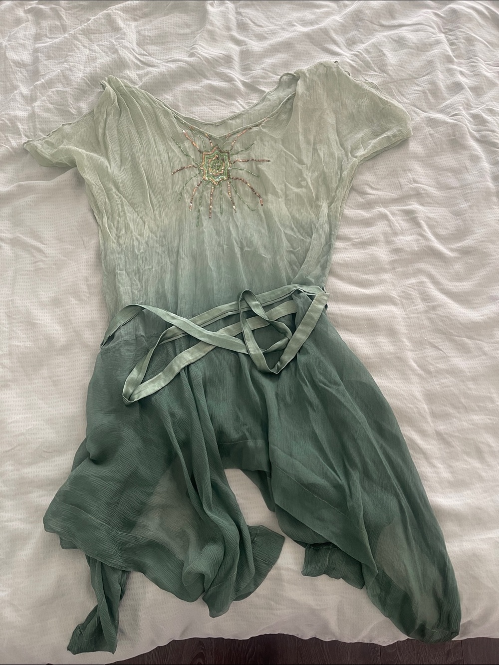 Sheer Ombre Green Women's Sleep Tunic with Beaded Detail